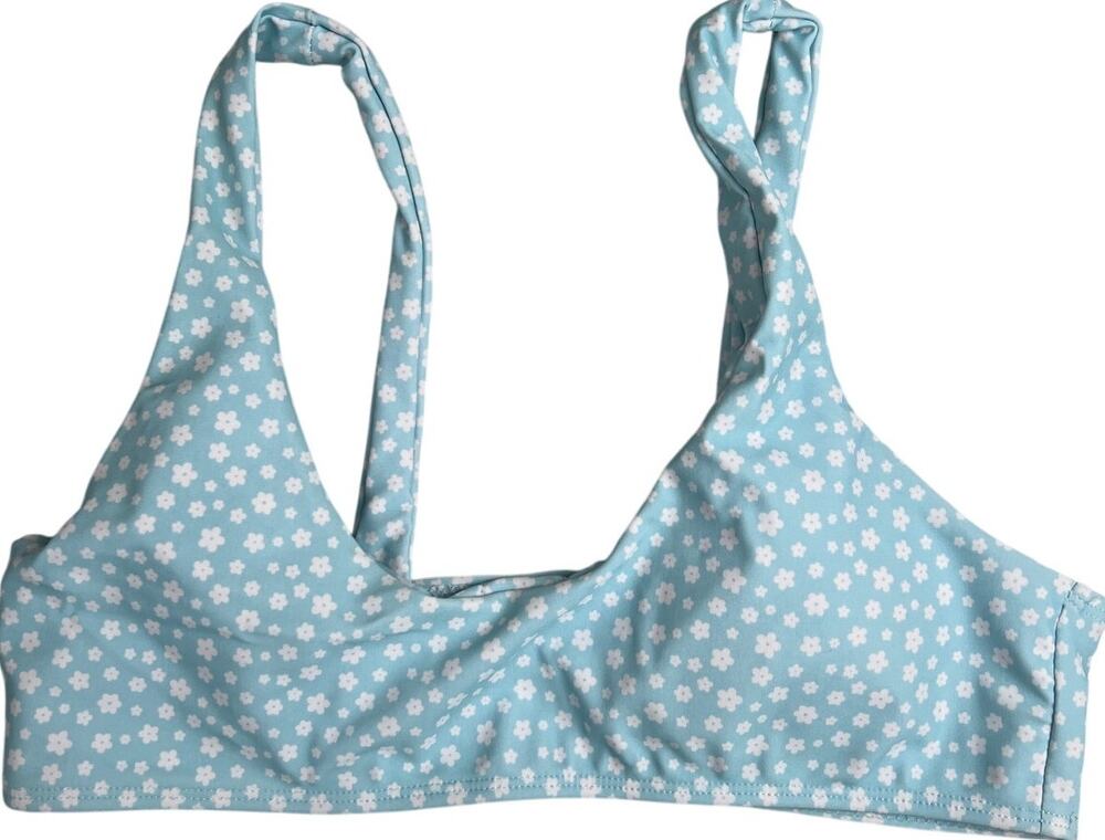Shein Swim Floral Blue Bikini Top Large